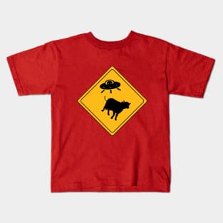 Caution Cow Abduction Kids T-Shirt